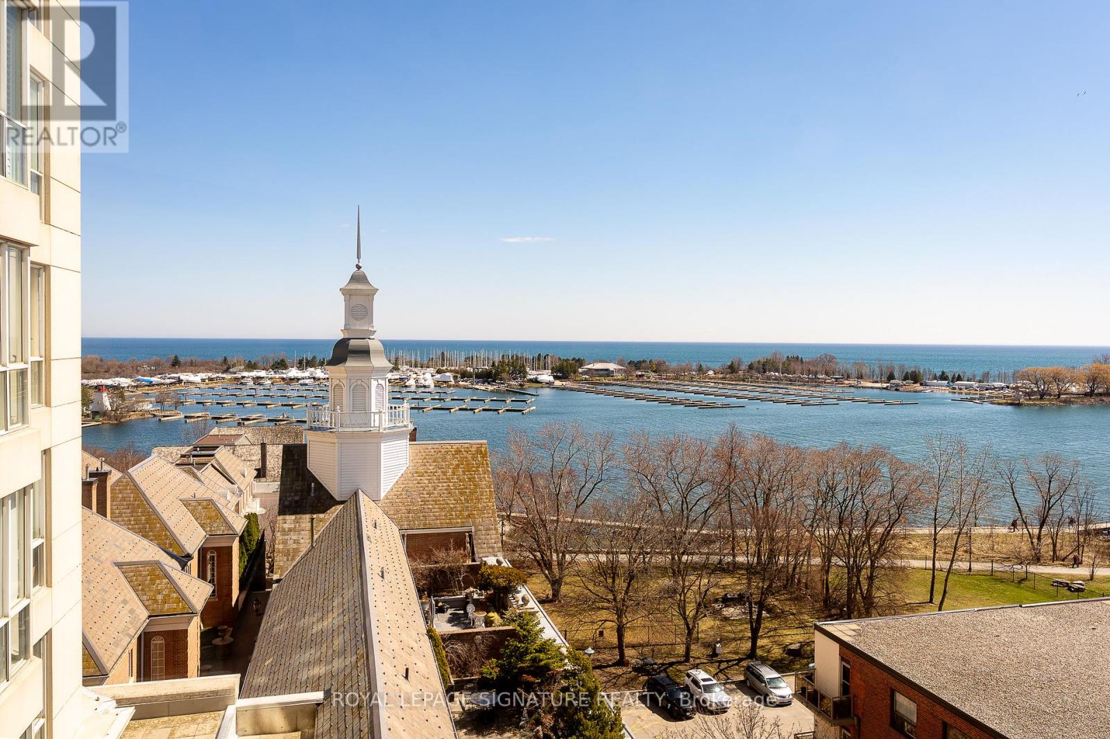 Water view over the marina toward Lake Ontario from the Grand Harbour condominiums