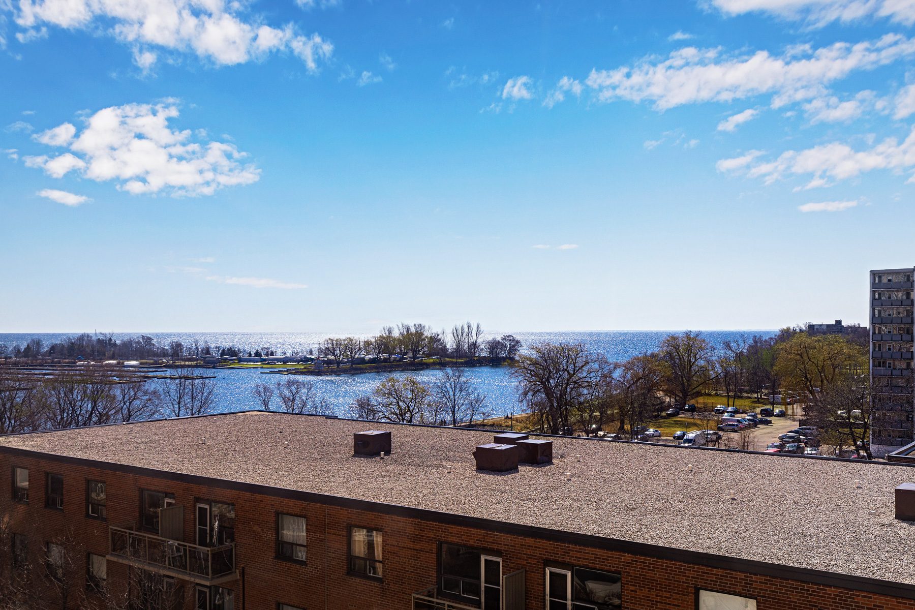 Lake Ontario and the marina seen from Suite 404 at 2285 Lake Shore Boulevard W