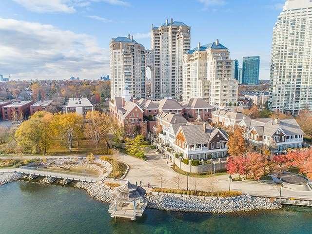 Grand Harbour towers on the Mimico waterfront with Lake Ontario beyond